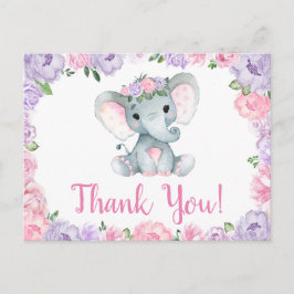 Lila rosa Elefant Tack Rosor Flickor Postkort Vykort