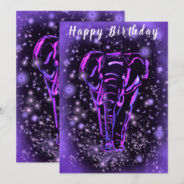 Lila Rosa Elephant Grattis på födelsedagen Card (Fram/baksida)