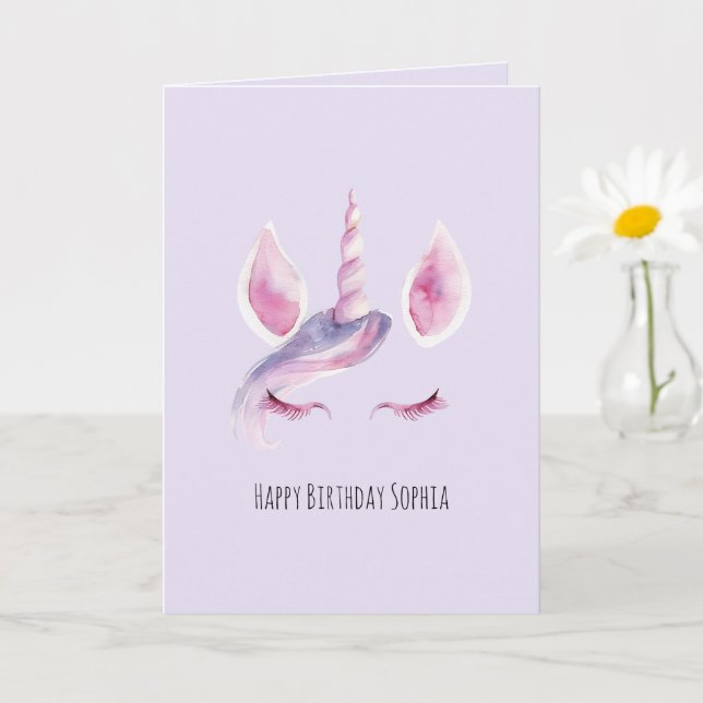 Lila Rosa Enhörning Födelsedag Kort (Liten växt)