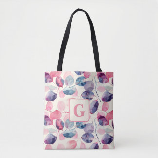 Lila rosa Eucalyptus Watercolor Löv monogram Tygkasse