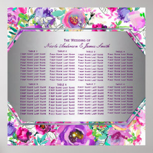 Lila Rosa Färgrik Modern Blommig Sittplatskarta Poster