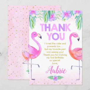Lila Rosa Flamingo Birthday Tack you Card Inbjudningar