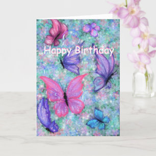 Lila Rosa Flied Butterflies Födelsedagskort Kort
