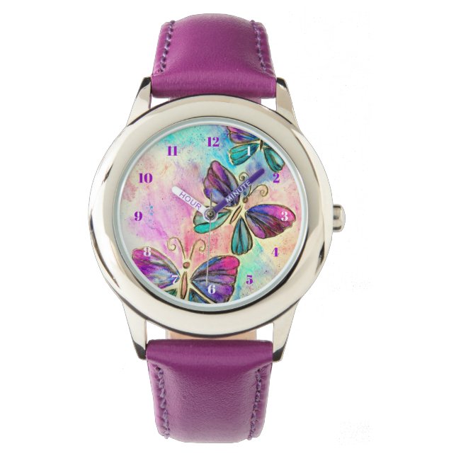 Lila Rosa Flies Butterflies Watch Armbandsur (Framsida)