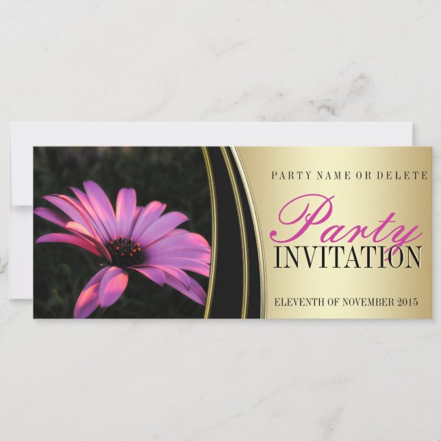Lila Rosa Flower & Satin Guld Party Investigations Inbjudningar (Framsida)