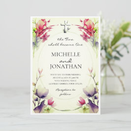 Lila Rosa Flowers Christian Kor Bible Bröllop Inbjudningar