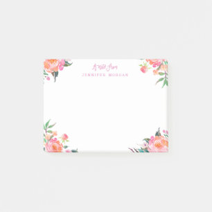 Lila Rosa Flowers för vackra vattenfärger Post-it Block