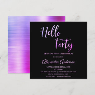 Lila Rosa Foil Hej 40 40 Födelsedagsfest Inbjudningar