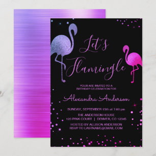 Lila Rosa Foil Låt oss Flamingle - Flamingo Inbjudningar