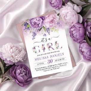 Lila & Rosa Garden Flowers Girl Baby Shower Inbjudningar