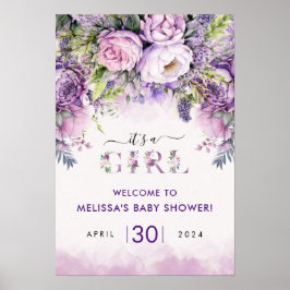 Lila & Rosa Garden Flowers Girl Baby Shower Poster