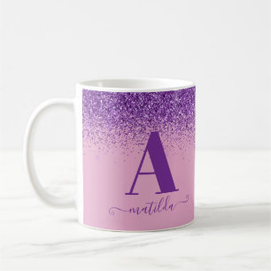 Lila rosa, gigantiskt modernt glitter gnistra mono kaffemugg