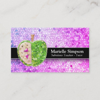 Lila Rosa Glitter Apple Supple Teacher Tutor Visitkort