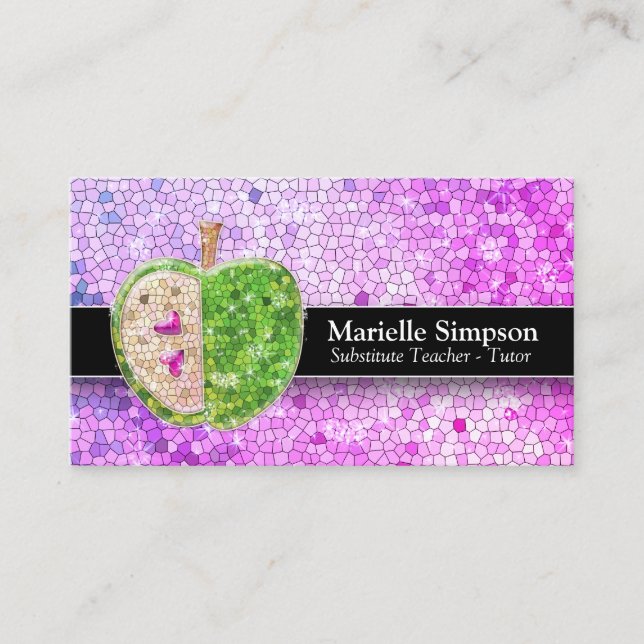 Lila Rosa Glitter Apple Supple Teacher Tutor Visitkort (Framsida)