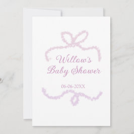 lila rosa glitter båge baby shower namn datum eleg inbjudningar