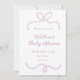lila rosa glitter båge baby shower namn datum eleg meddelande