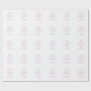 lila rosa glitter båge baby shower namn datum eleg presentpapper