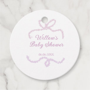 lila rosa glitter band babyshow namn datum elegant gåvor etiketter