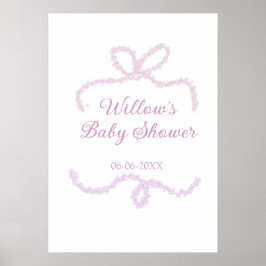 lila rosa glitter band babyshow namn datum elegant poster