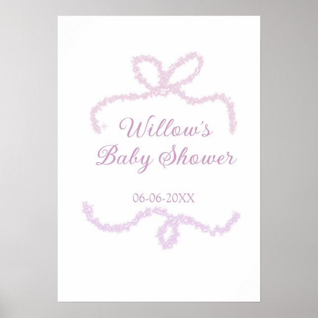 lila rosa glitter band babyshow namn datum elegant poster (Framsidan)