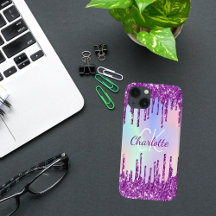 Lila rosa glitter droppar holografisk namn