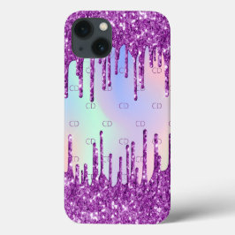 Lila rosa glitter droppar holografiskt monogram