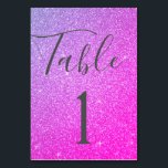 Lila Rosa Glitter Gnistra Bordsnummer<br><div class="desc">Lila och Rosa Ombre Gnistra och Glitter Script Modern och Elegant Bordsnummer. Bordsnumret kan uppdateras och ändras på det här lila- och rosa-kortet.</div>