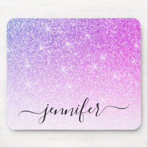 Lila Rosa Glitter Gnistra Ditt namn Musmatta