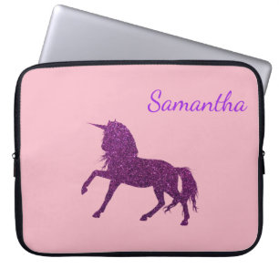Lila Rosa Glitter Gnistra Unicorn Girl Laptop Fodral