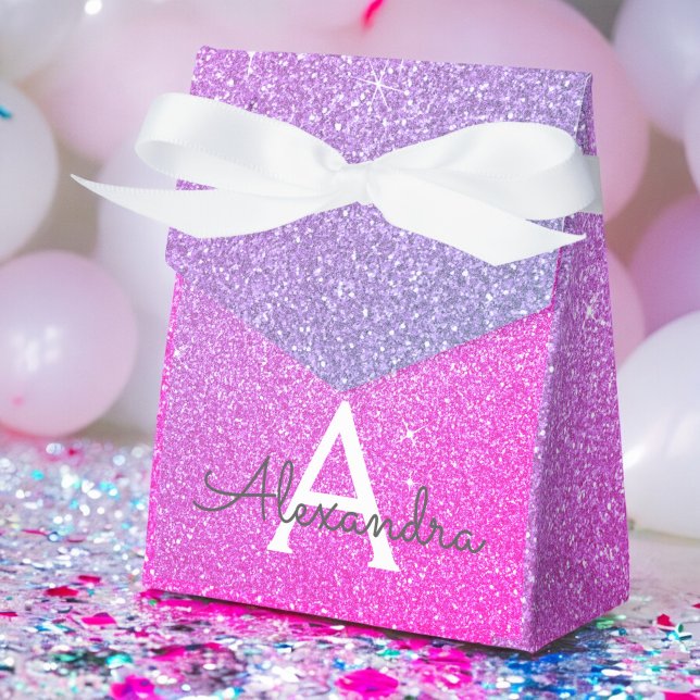 Lila Rosa Glitter & Gnistrande Monogram Presentaskar (Skapare uppladdad)