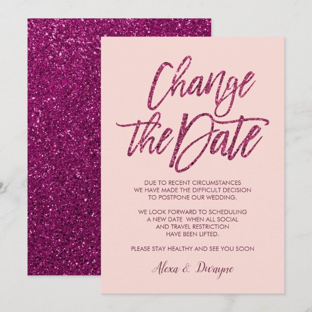 Lila rosa glitter Inställd Uppgiven Bröllop Inbjudningar (Fram/baksida)