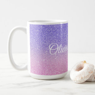 Lila Rosa Glitter Ombre Kaffemugg