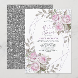 Lila Rosa Glitter Silver Geometrisk Möhippa Inbjudningar
