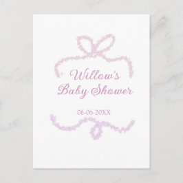 lila rosa glitterbåge baby shower namn datum eleg vykort
