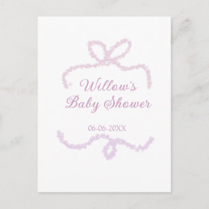 lila rosa glitterbåge baby shower namn datum eleg vykort