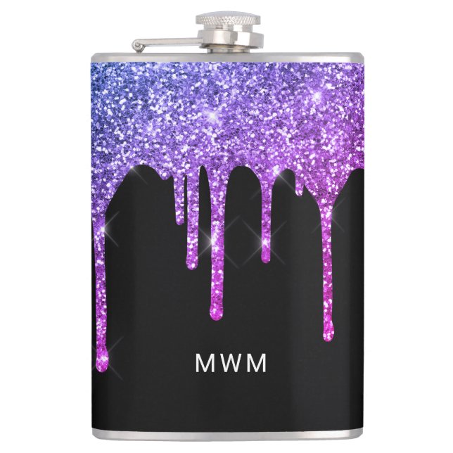 Lila Rosa Glitterdroppar Glänsande Monogram Fickplunta (Framsidan)
