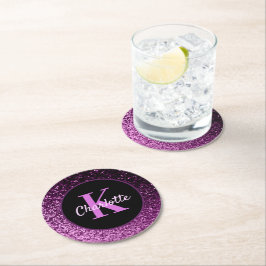 Lila rosa glittermonogramnamn underlägg papper rund