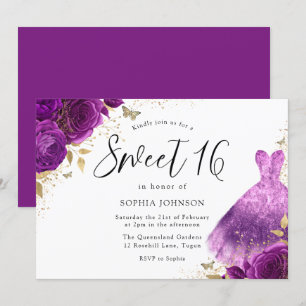Lila Rosa Gnistra Dress Ro Sweet 16 Party Inbjudningar