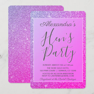 Lila Rosa Gnistra Glitter Hens Party Inbjudningar