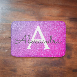 Lila Rosa Gnistra Glitter Monogram Namn Badrumsmatta