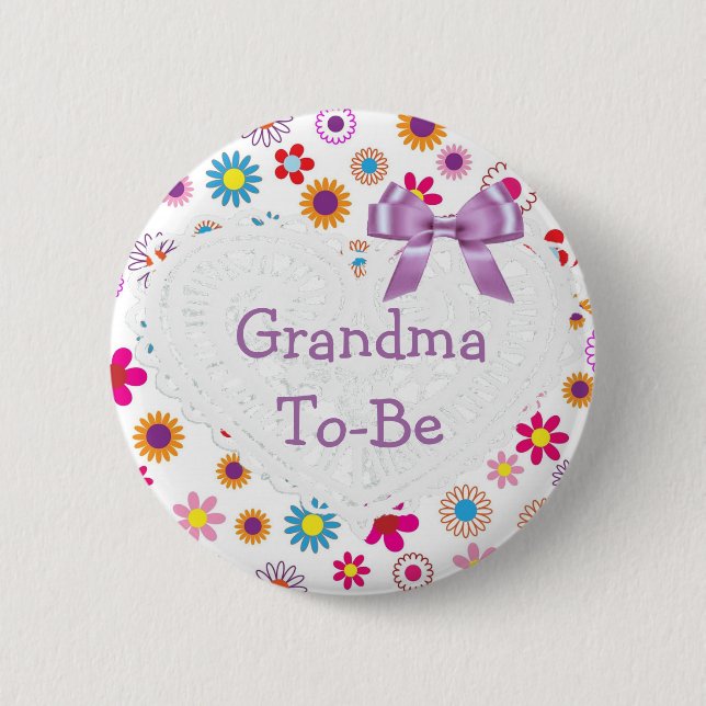 Lila Rosa Grandma to be Baby Shower Button Knapp (Framsida)