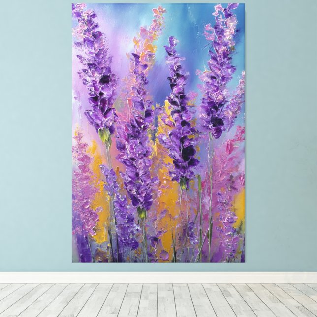 Lila Rosa Gula Lavendelblommor Abstrakt Vägg Canvastryck (Insitu (trägolv))