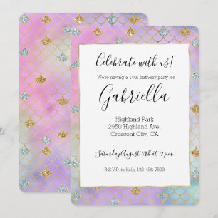 Lila Rosa Guld Aqua Glitter Mermaid Glitter Inbjudningar