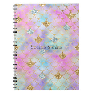 Lila Rosa Guld Aqua Glitter Sjöjungfru Gnistra Anteckningsbok