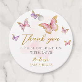 Lila Rosa Guld Butterfly Girl Baby Shower Gåvor Etiketter