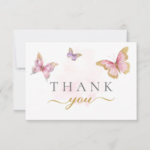 Lila Rosa Guld Butterfly Girl Baby Shower Tack Kort