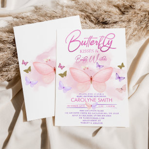 Lila Rosa & Guld Butterfly Kisses Baby Shower Inbjudningar