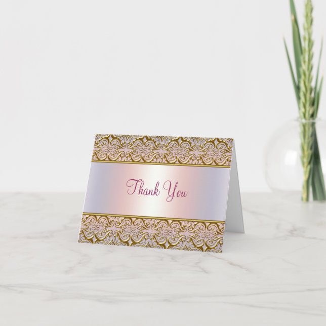 Lila Rosa Guld Damast Tacksamhetskort Tack Kort (Framsida)