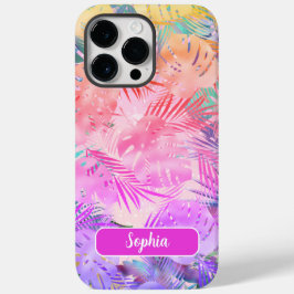 Lila Rosa Guld Teal Tropical Löv, Script Namn