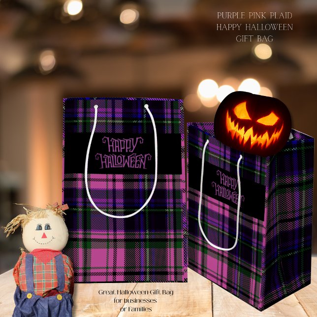Lila Rosa Happy halloween Pput Gift Bag (Purple Pink Happy Halloween Plaid Gift Bag)